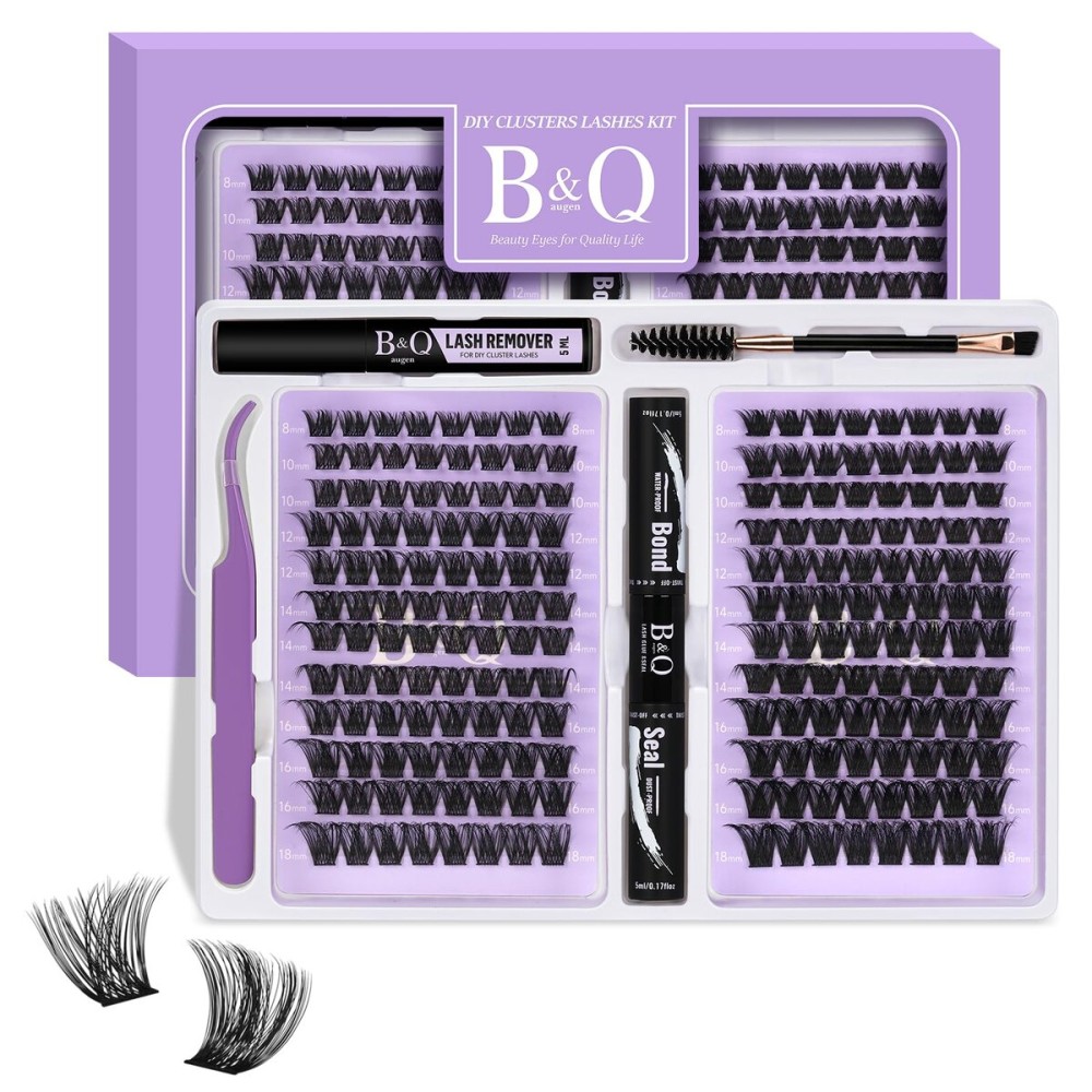 B&Qaugen Lash Extension Kit 192 PCS Eyelash Extension Kit D Curl Lash Clusters Kit Wispy Individual Lash Kit DIY Lash Extension Kit with Lash Glue and Remover Applications (B05+B06, Kit)