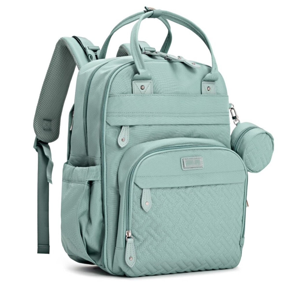 BabbleRoo Diaper Bag Backpack - Baby Essentials Travel Bag - Multi Function Water Resistant Diaper Bag, Travel Essentials Baby Bag with Changing Pad, Stroller Straps & Pacifier Case - Sage Green
