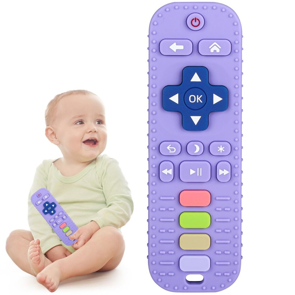 Chuya Silicone Baby Teething Toy Remote Control Shape Chew Toy for Babies 3-6 Months 3-24 Months, Teether Relief Baby Toys for Infants TV BPA Free(Purple)