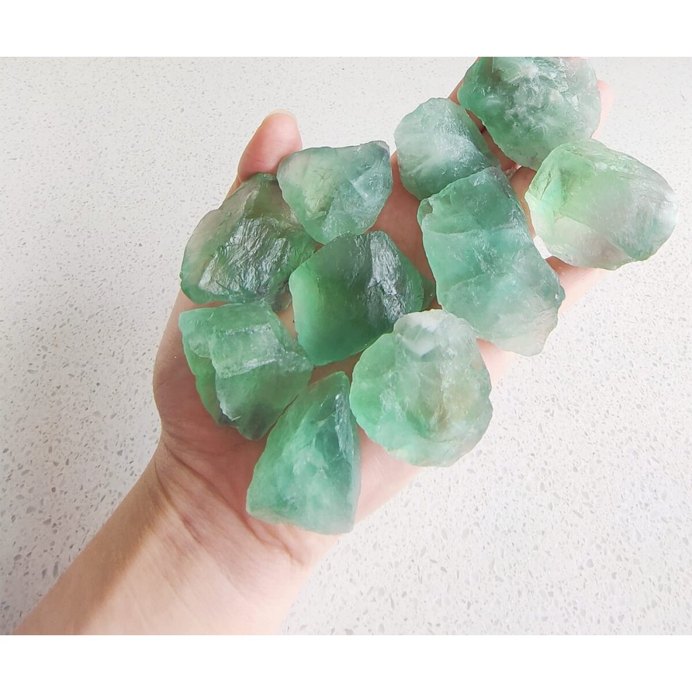 1 lb Rough Crystals Bulk Raw Green Fluorite Healing Stones for Tumbling, Wire Wrapping, Wicca Reiki,Meditation and Home Decor