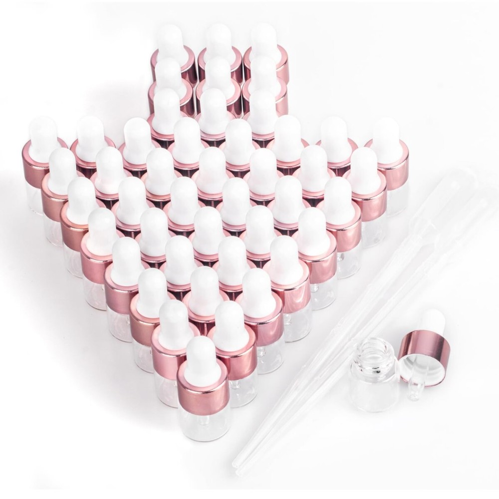 Easeen Sample Dropper Bottles, Mini Dropper Bottles with 2 Pcs Plastic Droppers for Traveling Essential Oils DIY Cosmetic Liquid Sample Perfume (Rose Gold, 1ML)