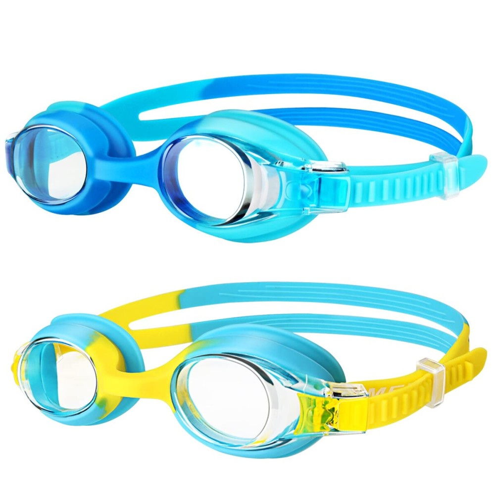 Starweh Kids Swim Goggles, 2 Pack Swimming Goggles No Leaking Anti Fog Kids Goggles for Boys Girls(Age 6-14), Blue & Yellow