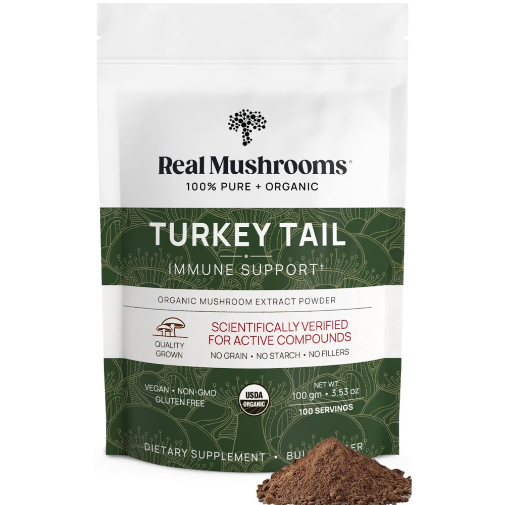 Real Mushrooms Turkey Tail Mushroom Powder - Organic Turkey Tail Extract from - for Wellness, Gut Harmony, & Energy Support - Vegan, Non-GMO, No Fillers - 100 Servings Functional Mushroom Supplement
