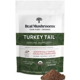 Real Mushrooms Turkey Tail Mushroom Powder - Organic Turkey Tail Extract from - for Wellness, Gut Harmony, & Energy Support - Vegan, Non-GMO, No Fillers - 100 Servings Functional Mushroom Supplement