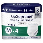 NorthShore GoSupreme Overnight Incontinence Underwear, 8-Hour Pullup Style, Medium, 4 Count Starter Pack, White, 30-40 inches, Unisex Adult Diapers