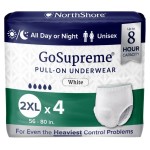 NorthShore GoSupreme Overnight Incontinence Underwear, 8-Hour Pullup Style, 2X-Large, 4 Count Starter Pack, White, 56-80 inches, Unisex Adult Diapers