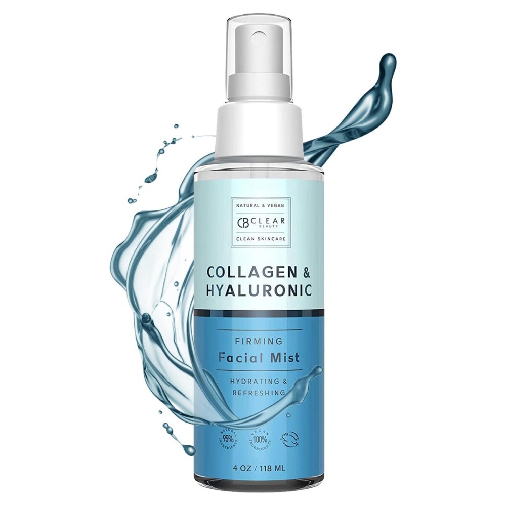 Clear Beauty Hyaluronic Acid & Collagen Face Mist - Dermatologist Tested, Moisturizes & Tones Skin, Anti-Aging, Natural Ingredients, Cruelty-Free, 95% Natural - All Skin Types - 4 OZ