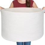 MEGASKET White Cotton Rope Storage Basket, 22 X 22 X 14 Extra Large Blanket Storage Living Room, XL Soft Toy Bin for Organizing, Woven Baby Laundry Basket with Handle, White Wicker Hamper Nursery