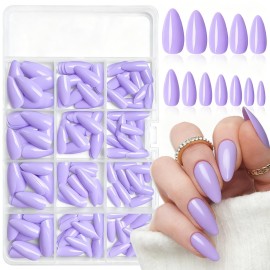 LoveOurHome 240pc Medium Almond Press on Nails Colored PurpLE Fake Nail Tips Full Cover Artificial Fingernail French Stiletto Manicure with Adhesive Tabs for Women Girls