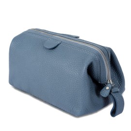 KomalC Large Premium Leather toiletry bag for Men and Women, travel utility Dopp kit wash bag (Blue)