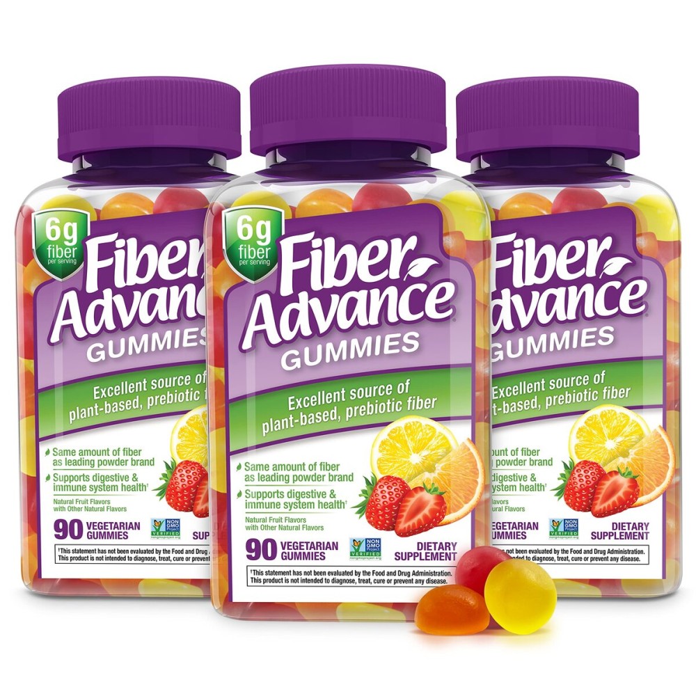 Fiber Advance Gummies | 100% Plant Based Fiber Supplement for Digestive Health | Chicory Root Inulin Prebiotic Gummies for Adults | Gluten Free, Vegetarian, & Non-GMO (Pack of 3)
