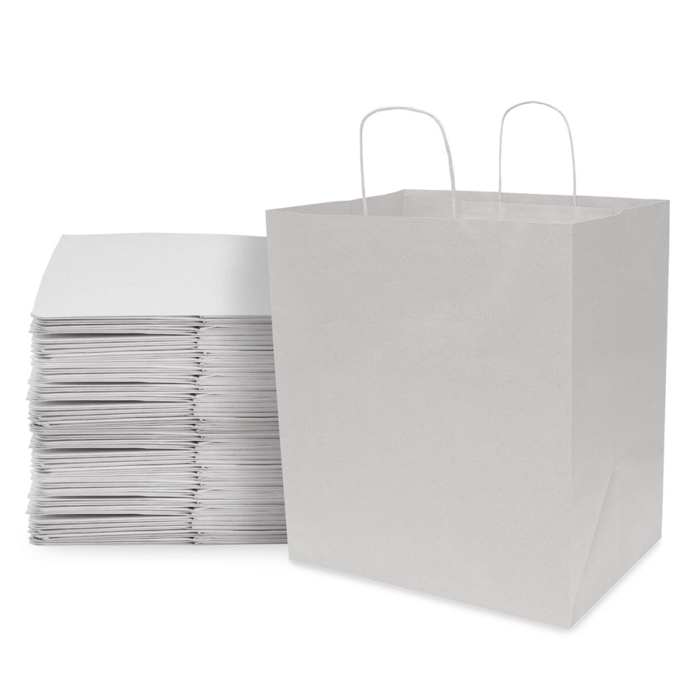 Prime Line Packaging White Gift Bags, Kraft Paper Bags Large with Handles for Small Business, Boutiques, Merchandise, Party Favors, Bulk, 14x10x16.5, 50 Pack