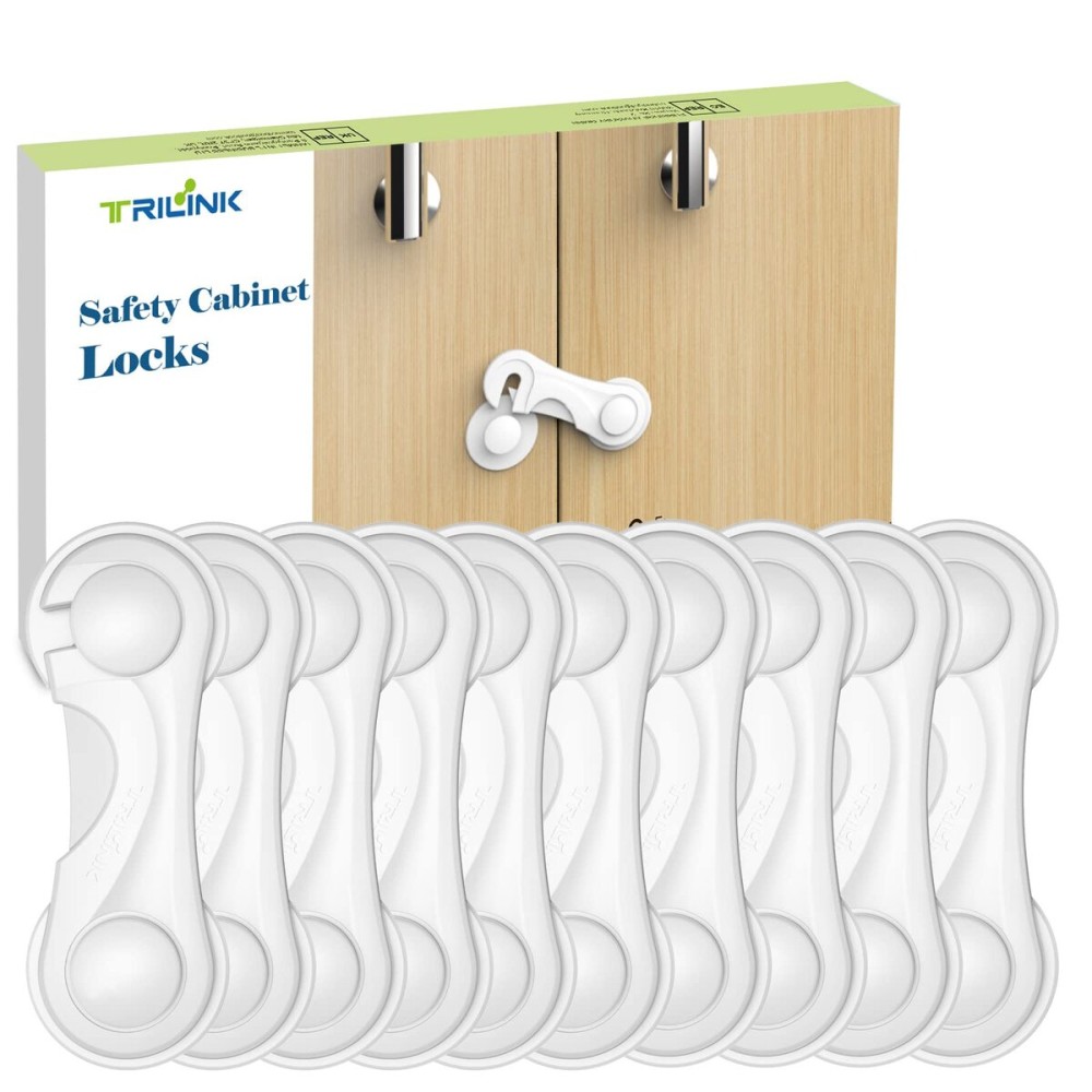 TRILINK Cabinet Locks for Babies 10 Pack, Baby Proofing Baby Safety Locks, Child Locks for Cabinets, Fridge Locks for Kids, Strong Adhesive No Drilling-Durable-Multifunctional for Furniture Kitchen