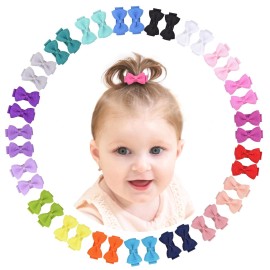 Grosgrain Ribbon Hair Bows Clips for Infant Girls - Fully Lined Mini Bows in 20 Color Pairs, Set of 40 (1.2 Tiny Clips)