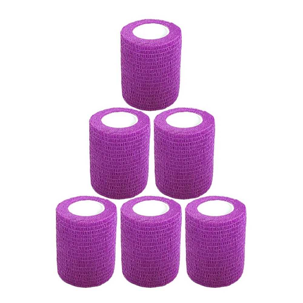 Baisunt 6 Pack 3 Inches Cohesive Bandage Self Adhesive Wrap Elastic Self Adherent Vet Wrap Breathable Self Stick Tape for Wrist, Ankle, Sports, Tatoo Wrap(5 Yards, Purple)