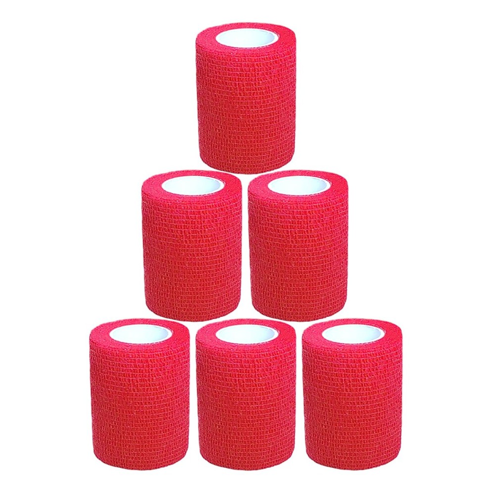 Baisunt 6 Pack 3 Inches Cohesive Bandage Self Adhesive Wrap Elastic Self Adherent Vet Wrap Breathable Self Stick Tape for Wrist, Ankle, Sports, Tatoo Wrap(5 Yards, Red)