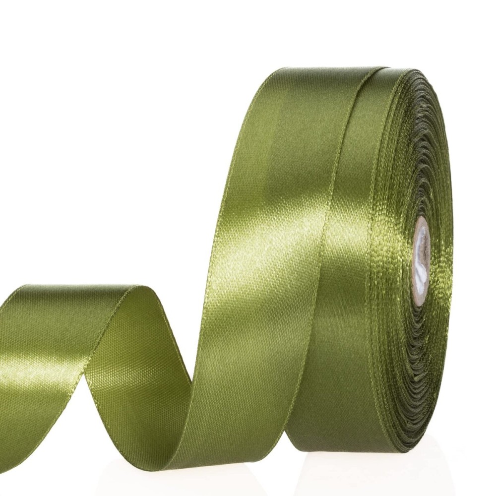 YASEO 1 Inch Moss Green Solid Satin Ribbon, 50 Yards Craft Fabric Ribbon for Gift Wrapping Floral Bouquets Wedding Party Decoration