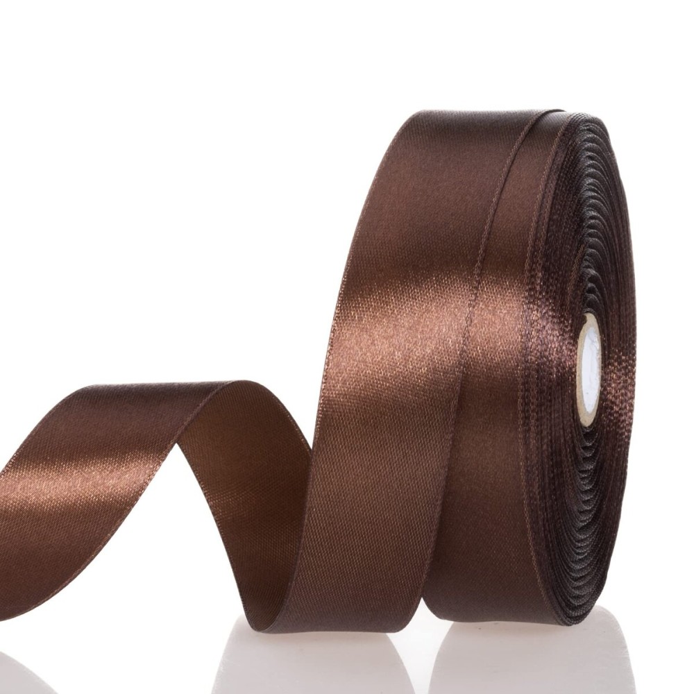 YASEO 1 Inch Brown Solid Satin Ribbon, 50 Yards Craft Fabric Ribbon for Gift Wrapping Floral Bouquets Wedding Party Decoration