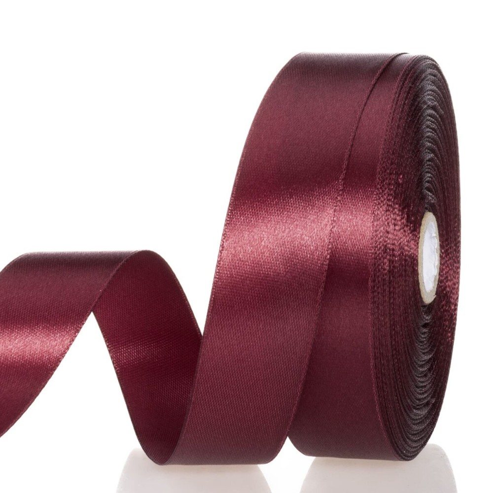 YASEO 1 Inch Wine Red Solid Satin Ribbon, 50 Yards Craft Fabric Ribbon for Gift Wrapping Floral Bouquets Wedding Party Decoration
