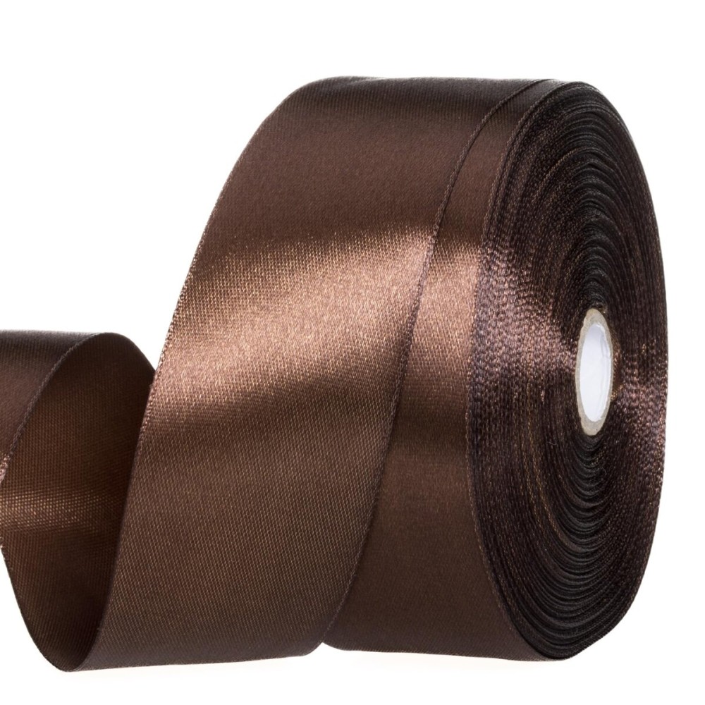 YASEO 1 1/2 Inch Brown Solid Satin Ribbon, 50 Yards Craft Fabric Ribbon for Gift Wrapping Floral Bouquets Wedding Party Decoration