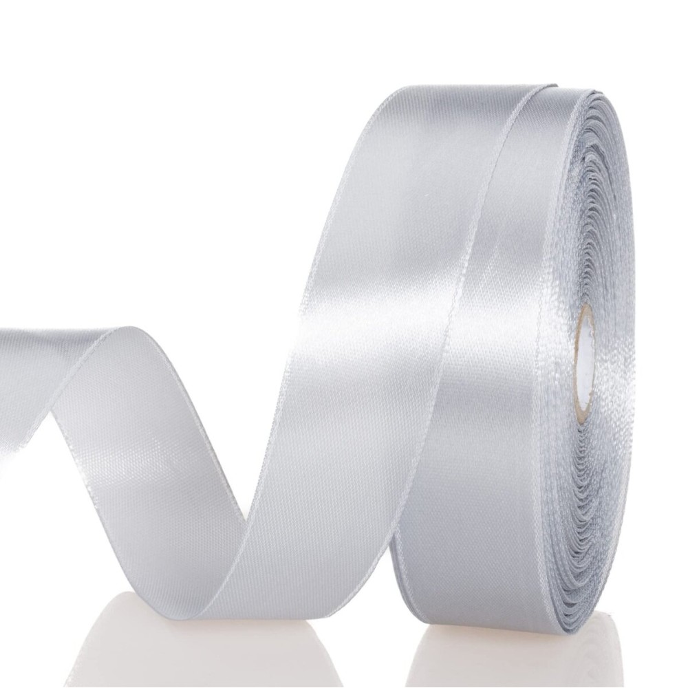 YASEO 1 Inch Silver Solid Satin Ribbon, 50 Yards Craft Fabric Ribbon for Gift Wrapping Floral Bouquets Wedding Party Decoration