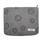 Makeup bag for Women, Corduroy Cosmetic Bag Aesthetic Design Ladies Tote Bag,Cute Smiley Face Makeup Organizer with Zipper - Gray