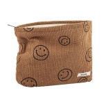 GUTGNK Makeup bag for Women, Corduroy Cosmetic Bag Aesthetic Design Ladies Tote Bag,Cute Smiley Face Makeup Organizer with Zipper - Brown