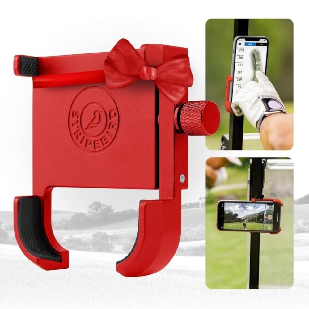Stripebird - Original Magnetic Golf Cart Phone Holder (Red) - Cell Phone Holder with Neodymium N52 Magnets - Golf Caddy - Golf Cart Mount for iPhone, Samsung & Others