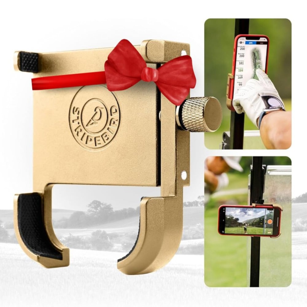 Stripebird - Original Magnetic Golf Cart Phone Holder (Gold) - Cell Phone Holder Golf Cart with Neodymium N52 Magnets - Golf Caddy - Golf Cart Phone Mount for iPhone, Samsung & Others