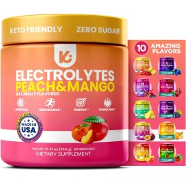 Keppi Electrolytes Powder - Peach Mango Flavor - No Sugar Hydration Supplement with Potassium, Magnesium, Sodium - 50 Servings - Keto, Vegan, Fasting-Friendly, Zero Calorie Electrolyte Drink