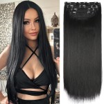 Black Hair Extensions Straight Clip in Hair Extensions Clip ins - Soft and Thick (20 Inches, 4Pcs, 1B)