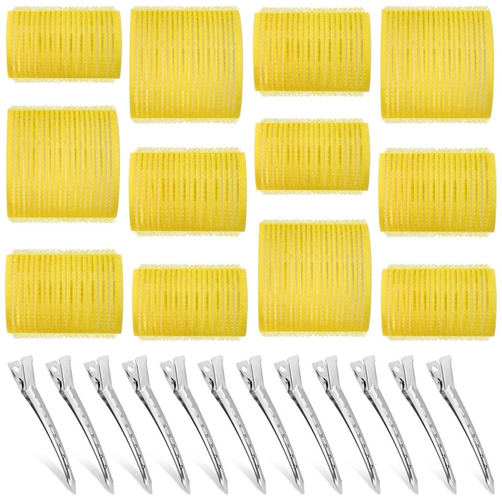 Self Grip Hair Rollers Curlers Set - 24 Pieces with 3 Sizes (4 Jumbo, 4 Large & 4 Medium) and 12 Clips for All Hair Types