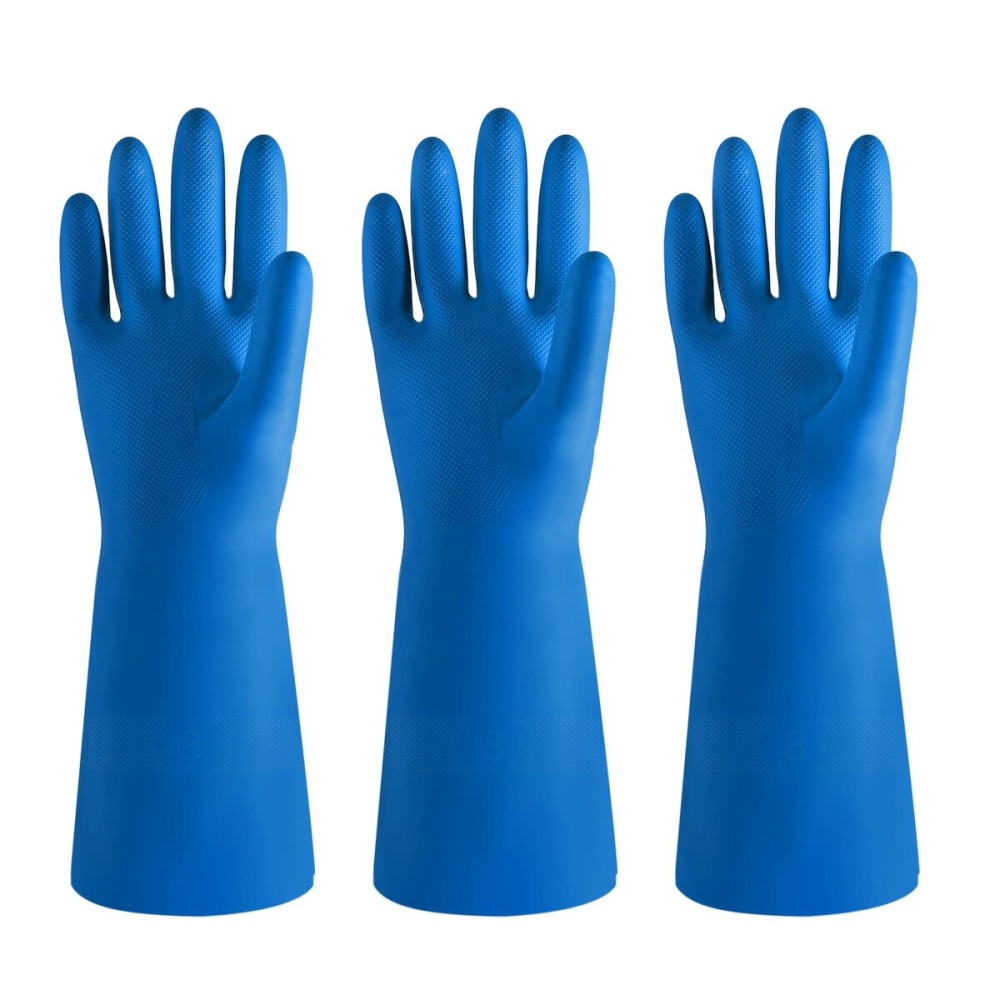 BOOMJOY Nitrile Cleaning Gloves, Heavy Duty Dishwashing Gloves, Reusable Medium Gloves for Kitchen, Bathroom, Gardening, Working, Pet Care - Blue, 3 Pairs, Size M