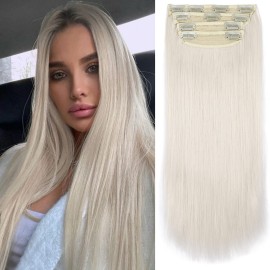 Synthetic Hair Extensions Platinum Blonde 20 Inch Full Head Ice Blonde Hair 60 Clip in Extensions 4 Pcs