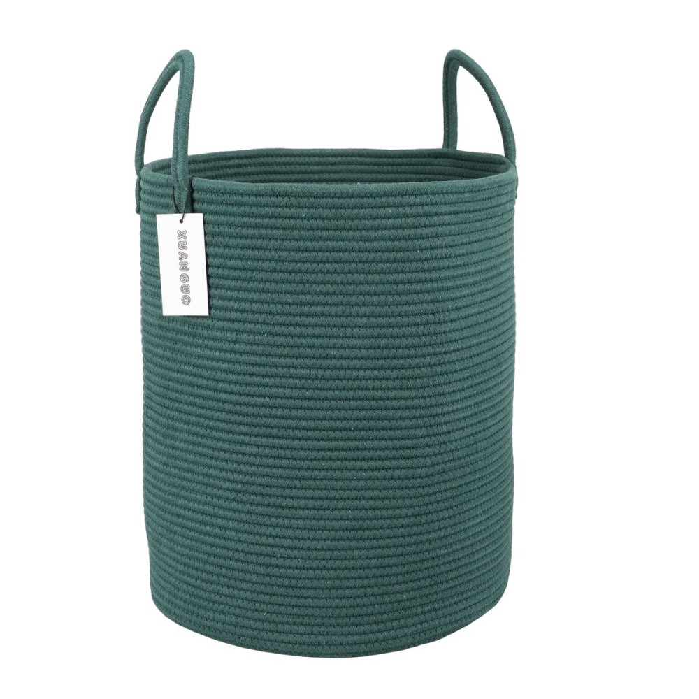 XUANGUO Cotton Rope Laundry Basket Hamper for Clothes Woven Storage Basket for Living Room Bedroom Boho Tall Rope Baskets for Blanket Toys Pillow Towels Baby Nursery Hamper Bin Large dark green