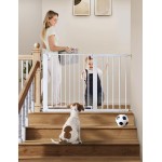 COMOMY 30 Tall Baby Gate for Stairs Doorways, Fits Openings 29.5 to 46 Wide, Auto Close Extra Wide Dog Gate for House, Pressure Mounted Easy Walk Through Pet Gate with Door, White