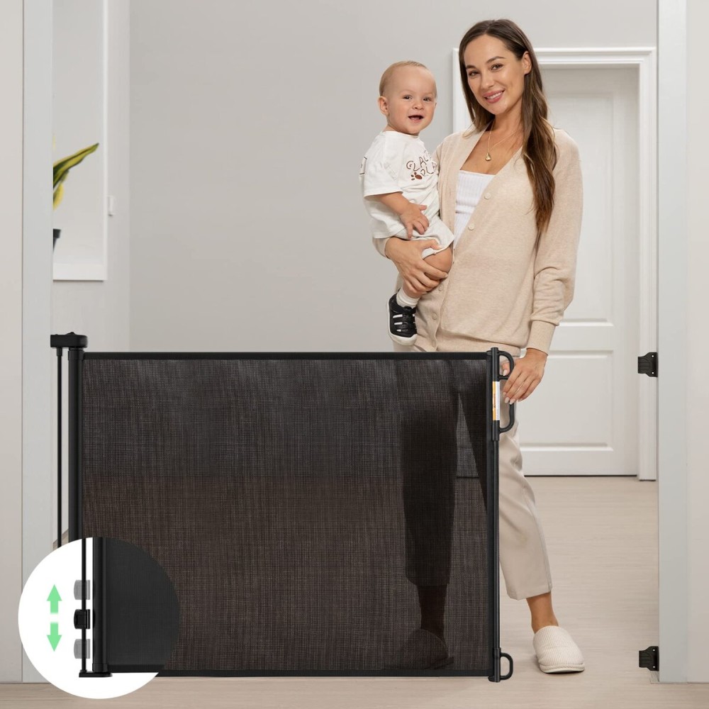 Retractable Baby Gate, Momcozy Mesh Baby Gate or Mesh Dog Gate, 41 Tall,Extends up to 71 Wide, Child Safety Gate for Doorways, Stairs, Hallways, Indoor/Outdoor