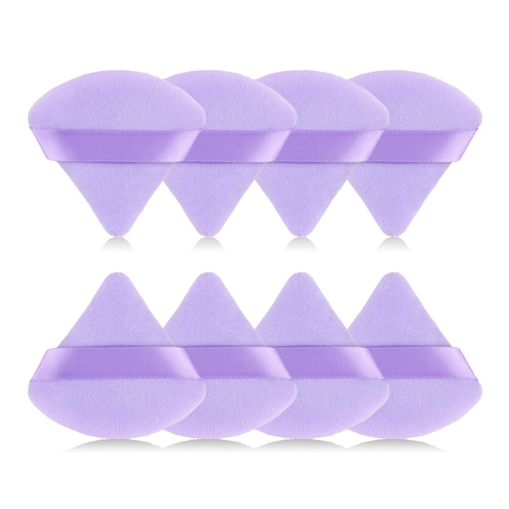 RAREIUS 8pcs Triangular Powder Puff Face Soft Velvet Makeup Puff for Loose Powder Body Powder Makeup Sponge for Contouring Wet Dry Foundation Blender Sponge Beauty Makeup Tool.(Purple)