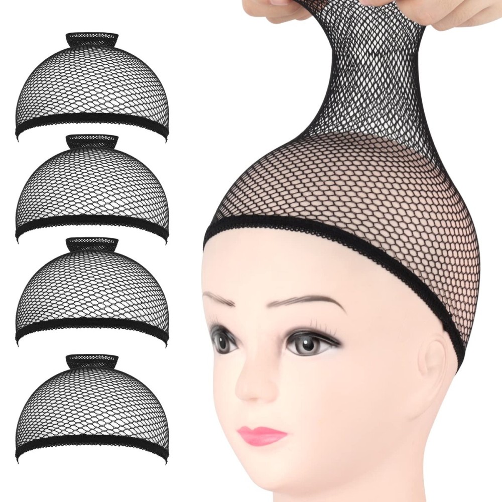 Fandamei Wig Caps, 4PCS Wig Caps Mesh Net Open End, Black Wig Cap for women, Nylon Mesh Wig Cap Net Strength Black