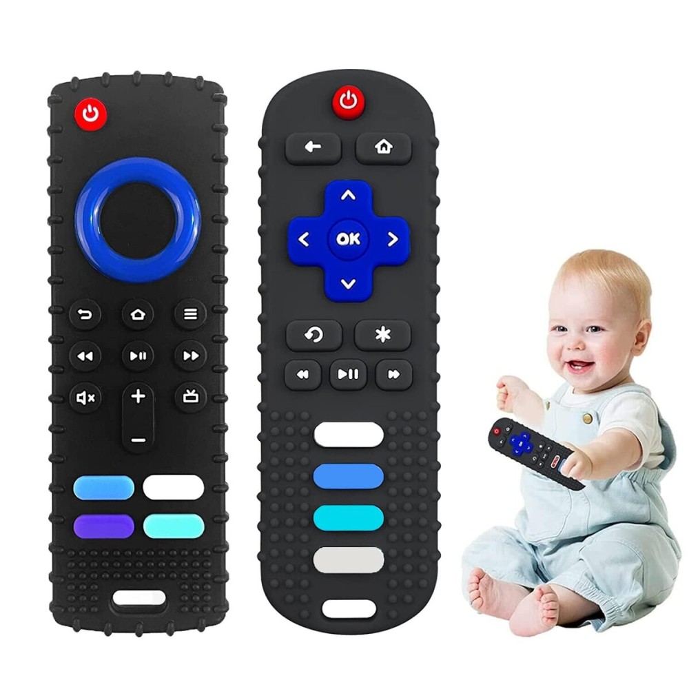 ERSIHUA 2-Pack Baby Teething Toys-TV Remote Control Shape Silicone Infants Teething Toys for Babies 0-18 Months,BPA-Free (2packs-Black)