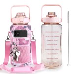 Chokoter Half Gallon Water Bottle with Sleeve, 64OZ Motivational Water Bottle with Straw & Time Marker, BPA Free Leakproof Large Sports Water Bottle, Reusable Water Jug for Workout Gym Sport