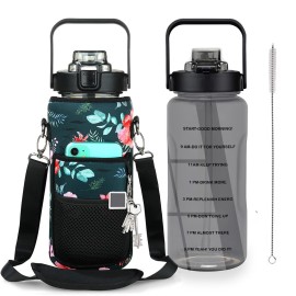 Chokoter Half Gallon Water Bottle with Sleeve, 64OZ Motivational Water Bottle with Straw & Time Marker, BPA Free Leakproof Large Sports Water Bottle, Reusable Water Jug for Workout Gym Sport
