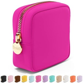 Embla Makeup Bag Travel Cosmetics Pouch and Toiletry Bag, Nylon Zipper Pouch Purse, Cute Make Up Organizer Storage Tote for Women Girls, Waterproof Travel Skincare Case, Small Makeup Bags, Fuchsia