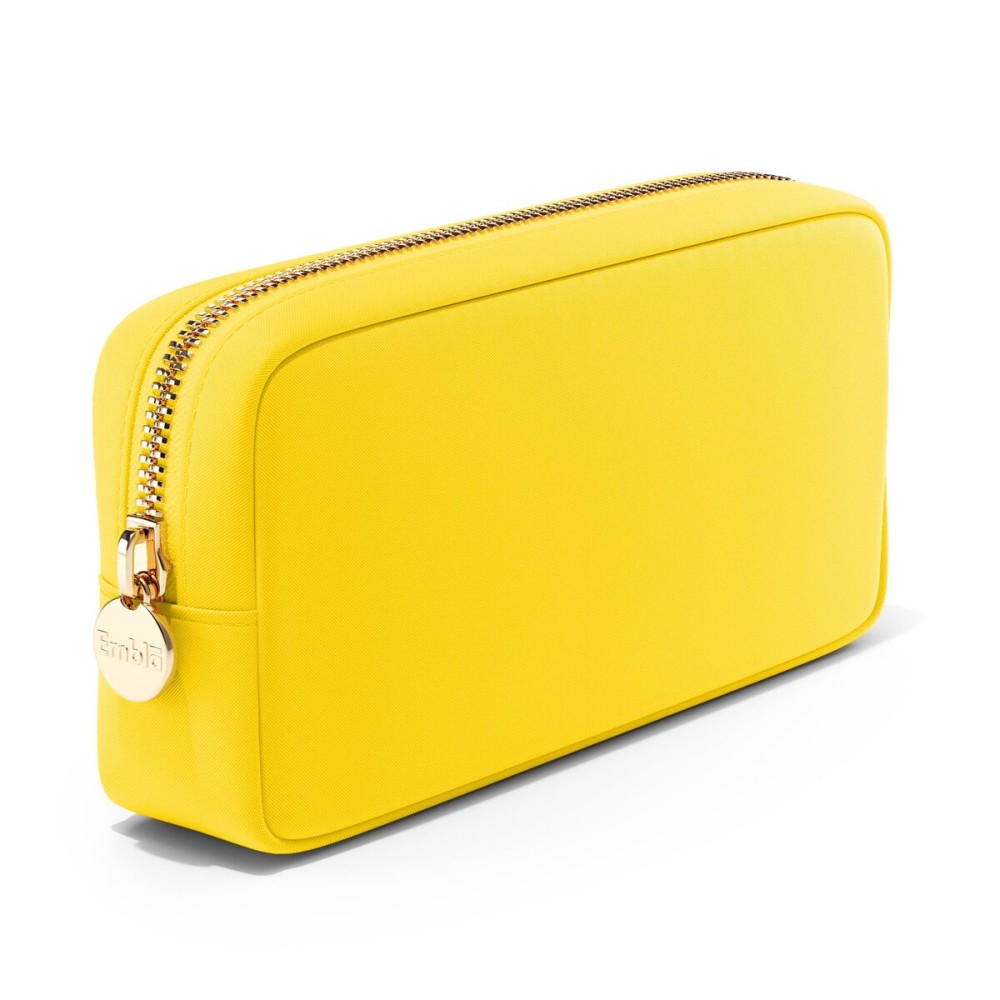 Embla Makeup Bag Travel Cosmetics Pouch and Toiletry Bag, Nylon Zipper Pouch Purse, Cute Make Up Organizer Storage Tote for Women Girls, Waterproof Travel Skincare Case, Small Makeup Bags, Lemon