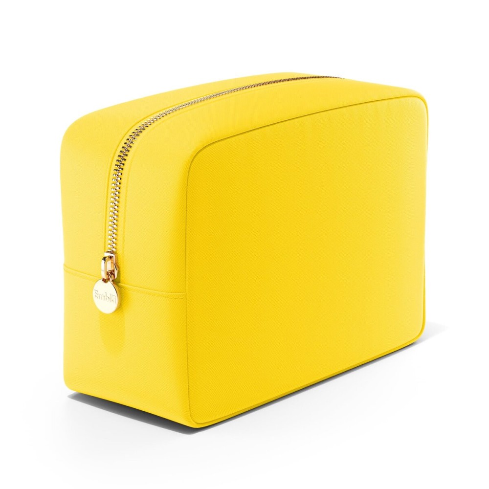 Embla Makeup Bag Travel Cosmetics Pouch and Toiletry Bag, Nylon Zipper Pouch Purse, Cute Make Up Organizer Storage Tote for Women Girls, Waterproof Travel Skincare Case, Large Makeup Bags, Lemon