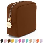 Embla Makeup Bag Travel Cosmetics Pouch and Toiletry Bag, Nylon Zipper Pouch Purse, Cute Make Up Organizer Storage Tote for Women Girls, Waterproof Travel Skincare Case, Small Makeup Bags, Chocolate