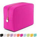 Embla Makeup Bag Travel Cosmetics Pouch and Toiletry Bag, Nylon Zipper Pouch Purse, Cute Make Up Organizer Storage Tote for Women Girls, Waterproof Travel Skincare Case, Large Makeup Bags, Fuchsia