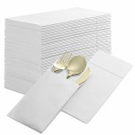 Disposable Linen-Feel Dinner Napkins with Built-in Flatware Pocket, 500-Pack WHITE Prefolded Cloth Like Paper Napkins For Dinner, Wedding Or Party [Silverware NOT Included]