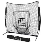 GoSports 7 ft x 7 ft Baseball & Softball Practice Hitting & Pitching Net with Bow Type Frame, Carry Bag and Strike Zone, Great for All Skill Levels