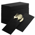 Disposable Linen-Feel Dinner Napkins with Built-in Flatware Pocket, 500-Pack BLACK Prefolded Cloth Like Paper Napkins For Dinner, Wedding Or Party [Silverware NOT Included]